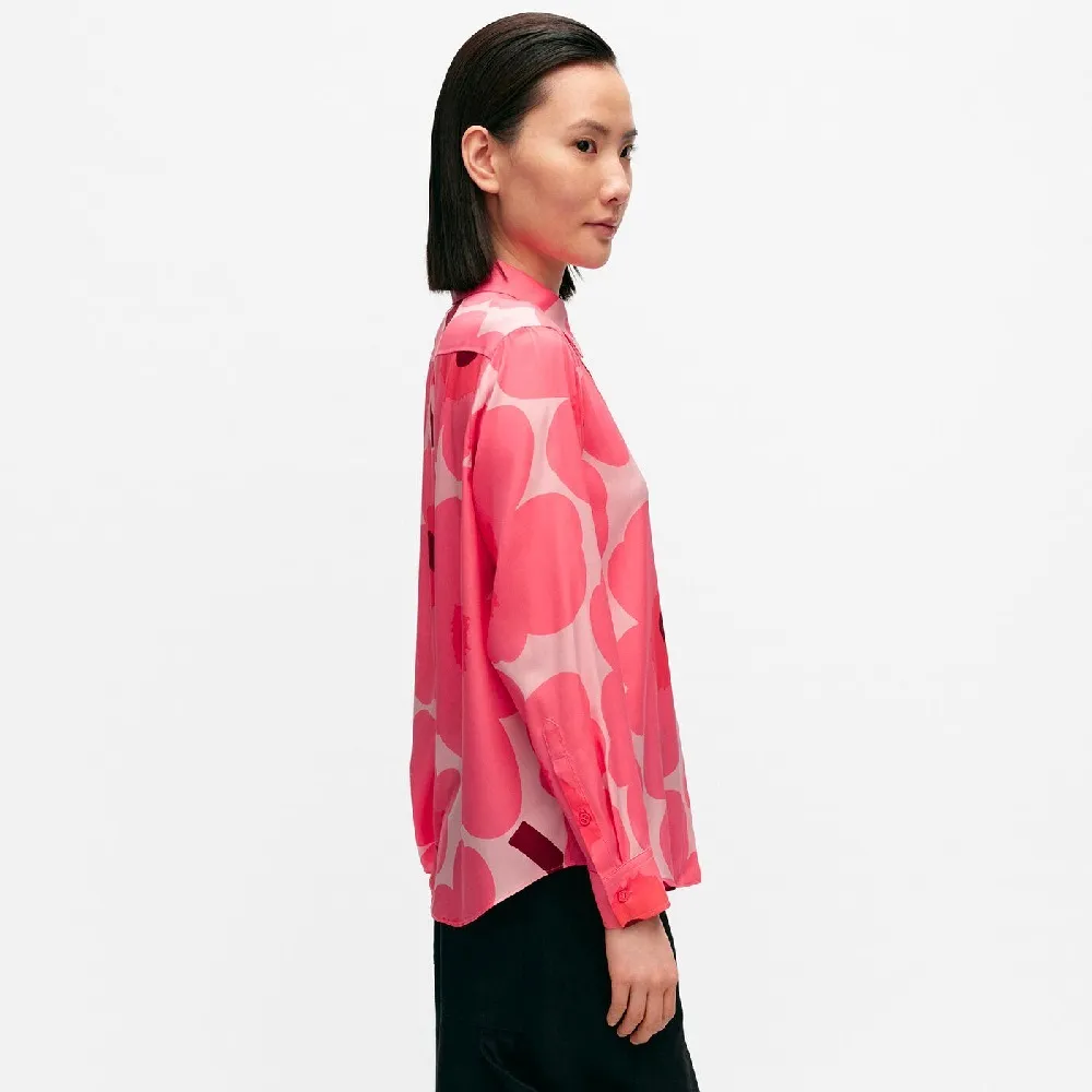 marimekko  |Flower Patterns Casual Style Silk Long Sleeves Office Style