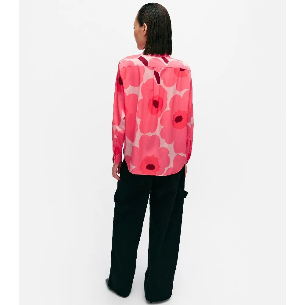 marimekko  |Flower Patterns Casual Style Silk Long Sleeves Office Style