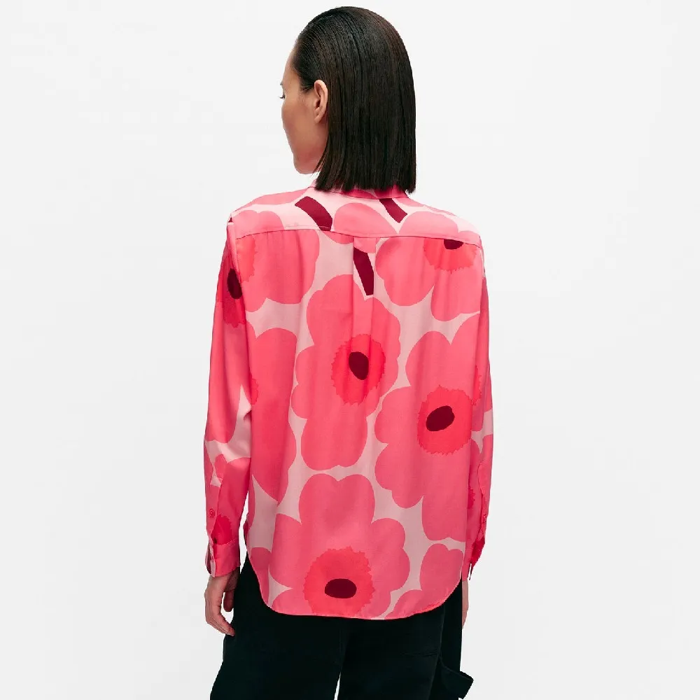 marimekko  |Flower Patterns Casual Style Silk Long Sleeves Office Style