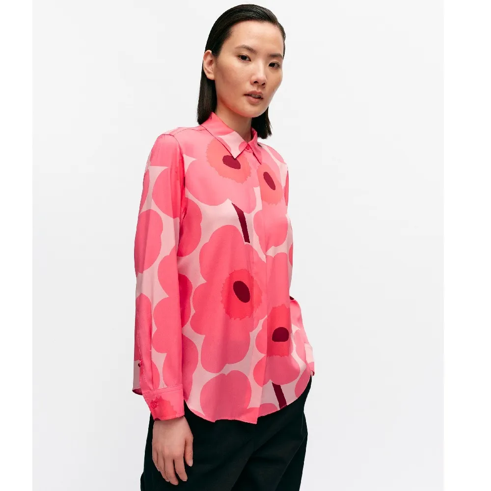 marimekko  |Flower Patterns Casual Style Silk Long Sleeves Office Style