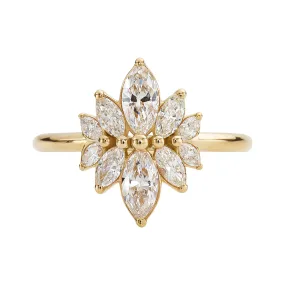 Marquise cut Diamond Cluster Engagement Ring - Flower Diamond Cluster ring