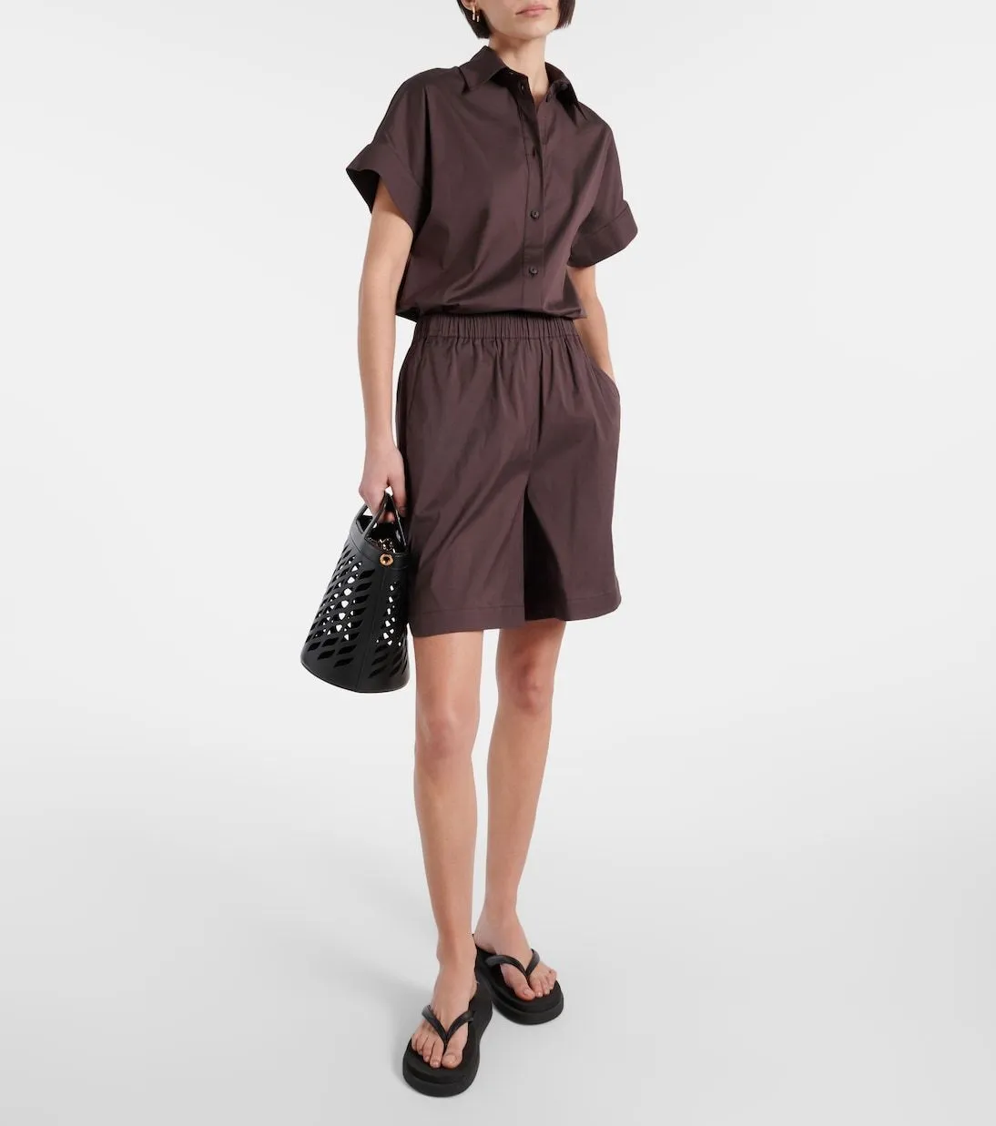 Max Mara LEISURE  |Casual Style Plain Cotton Short Sleeves Office Style