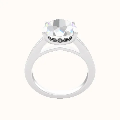 Micropave Cathedral Engagement Ring With Low Set Pave  Hidden Halo Head