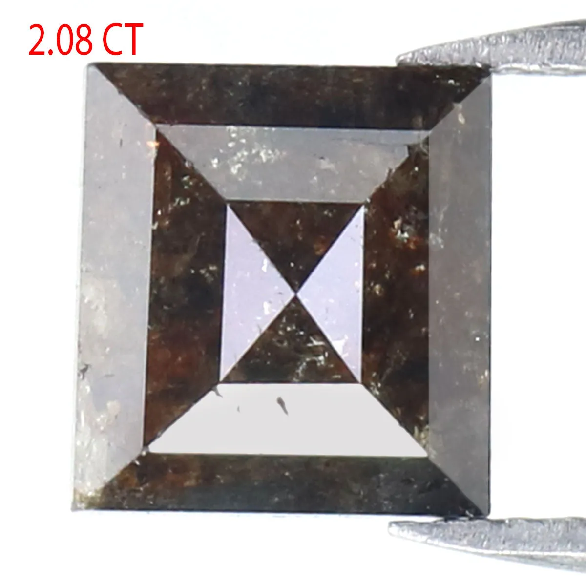 Natural Loose Square Brown Black Color Diamond 2.08 CT 7.60 MM Square Shape Rose Cut Diamond L7152