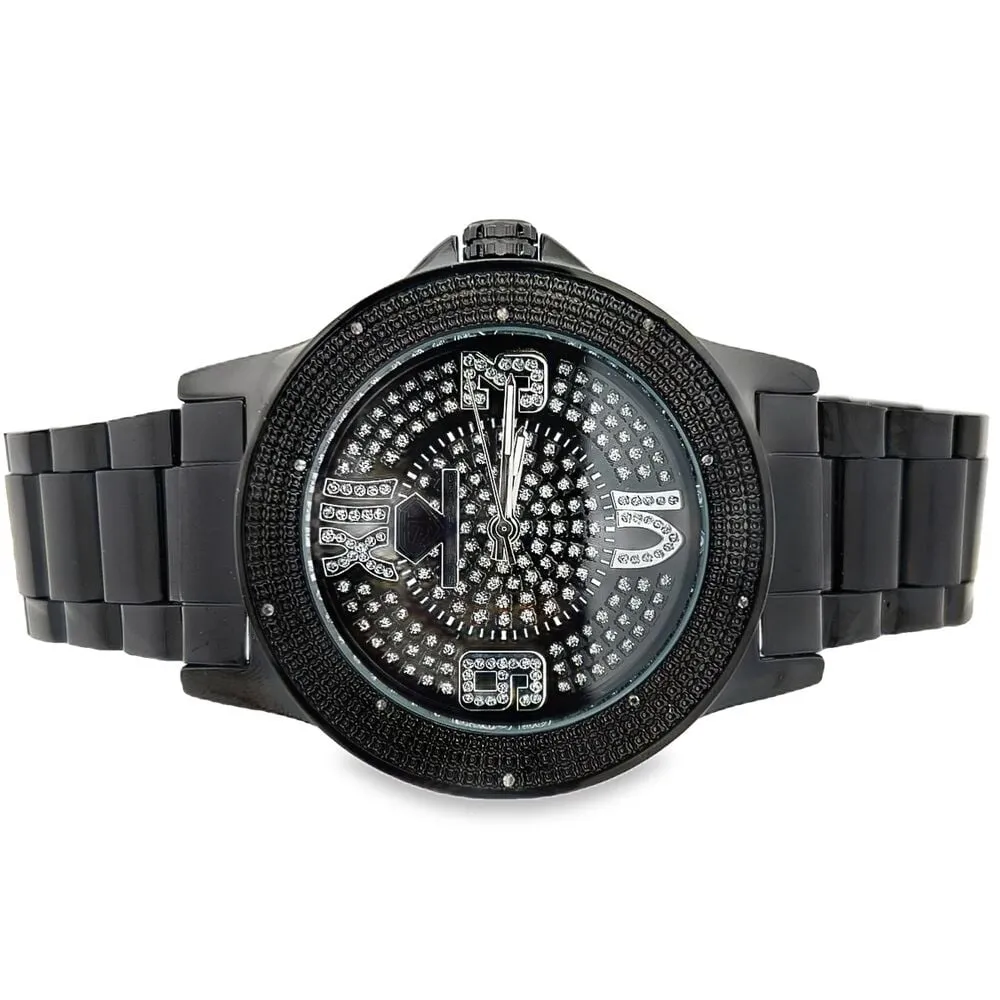 Pave Black Super Techno .10cttw Real Diamond Watch Bling