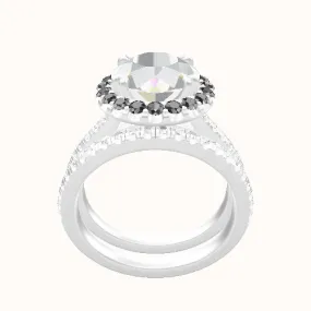 Pave Cathedral Engagement Ring With Halo with Double Prong Head and Matching Band