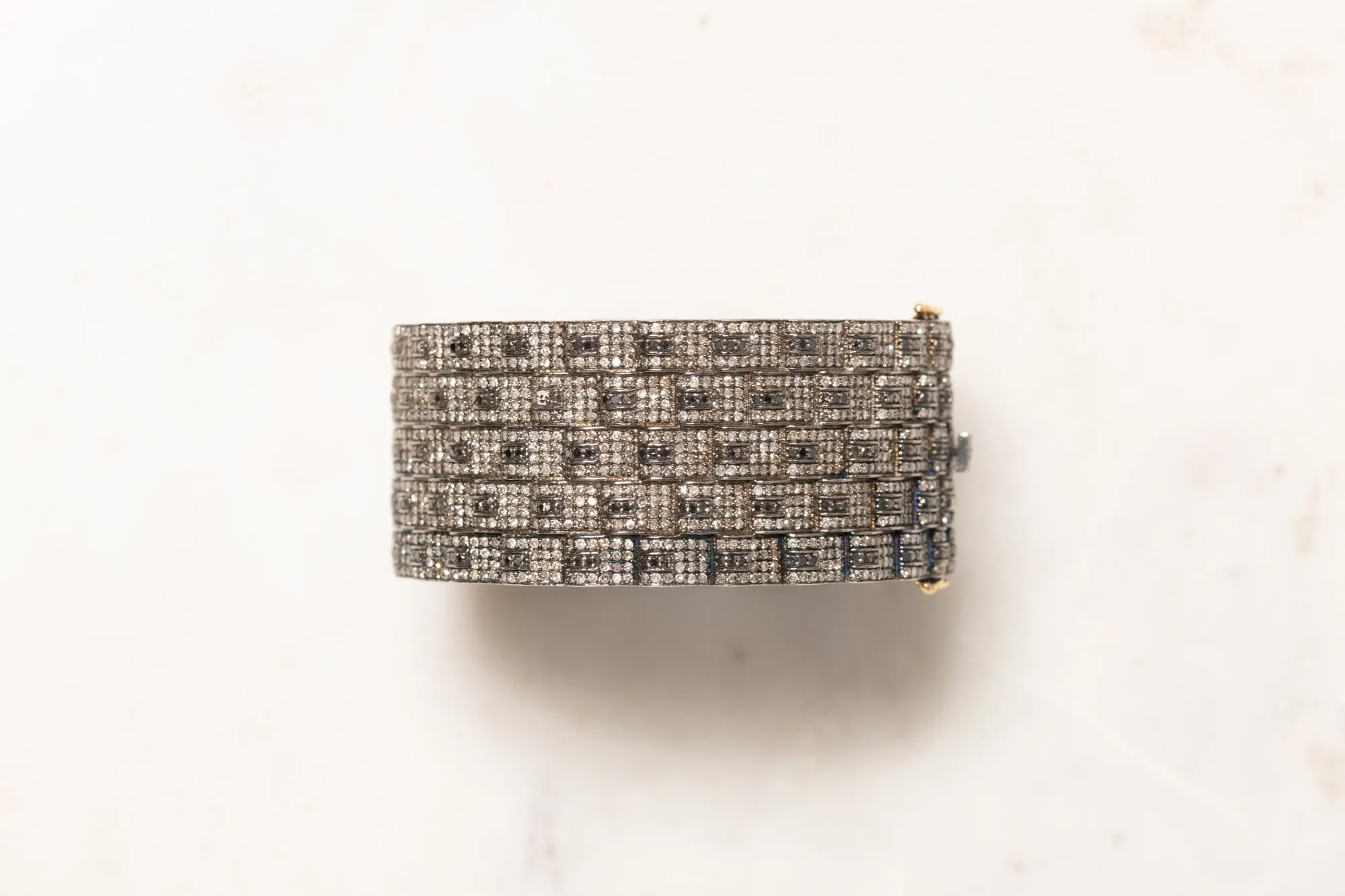 Pave Clear and Black Diamond Links Cuff