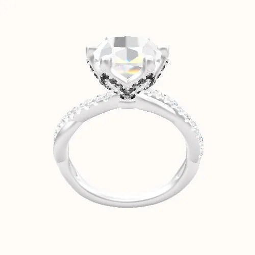 Pave Rope Engagement Ring With Pave Petal Six Prong Head