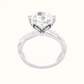 Pave Rope Engagement Ring With Pave Petal Six Prong Head