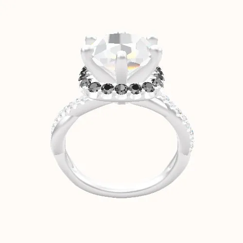 Pave Rope Engagement Ring With Six Prong Halo Head