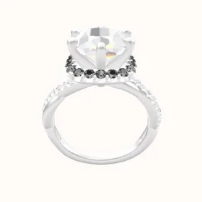 Pave Rope Engagement Ring With Six Prong Halo Head