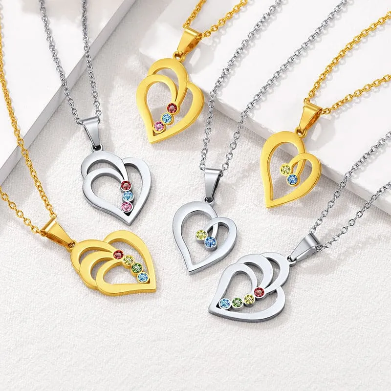 Personalized 2-4 Engravable Names Birthstones Heart Necklace For Women