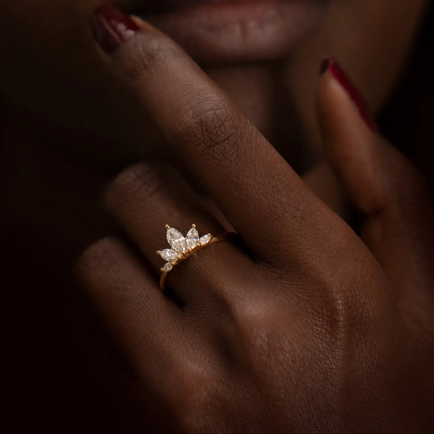 Petal Wedding Band with Marquise Cut Diamonds