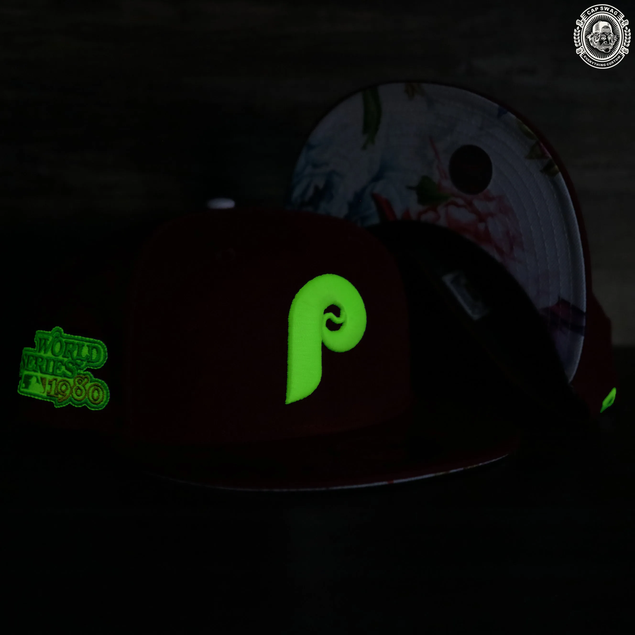 Philadelphia Phillies 1980 World Series Floral Bottom Maroon 59fifty Side Patch Fitted | Phillies Glow In The Dark Fitted Cap