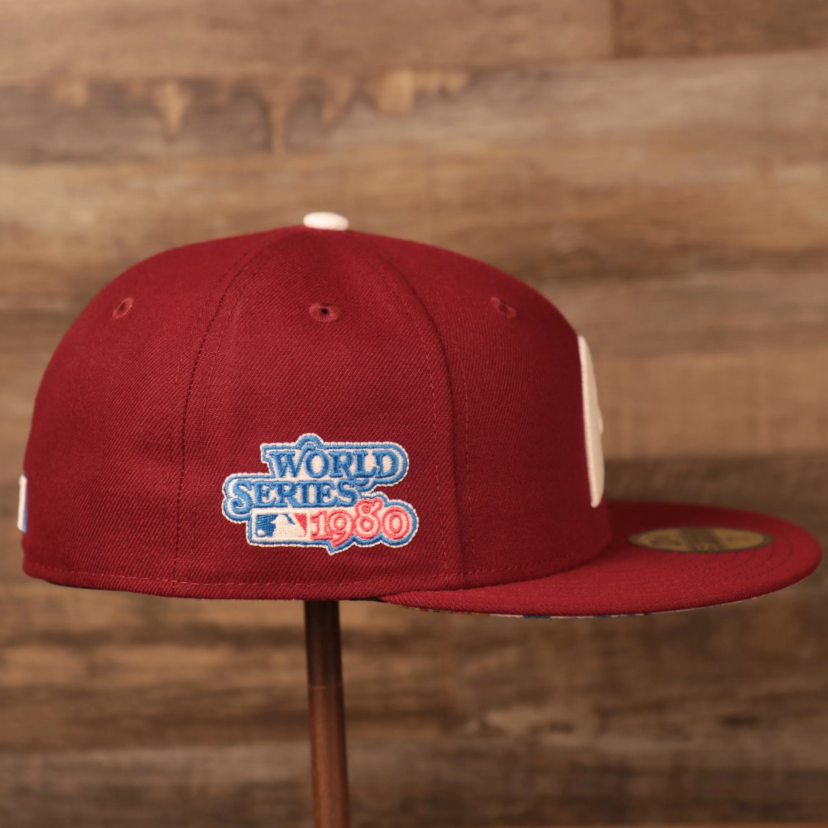 Philadelphia Phillies 1980 World Series Floral Bottom Maroon 59fifty Side Patch Fitted | Phillies Glow In The Dark Fitted Cap