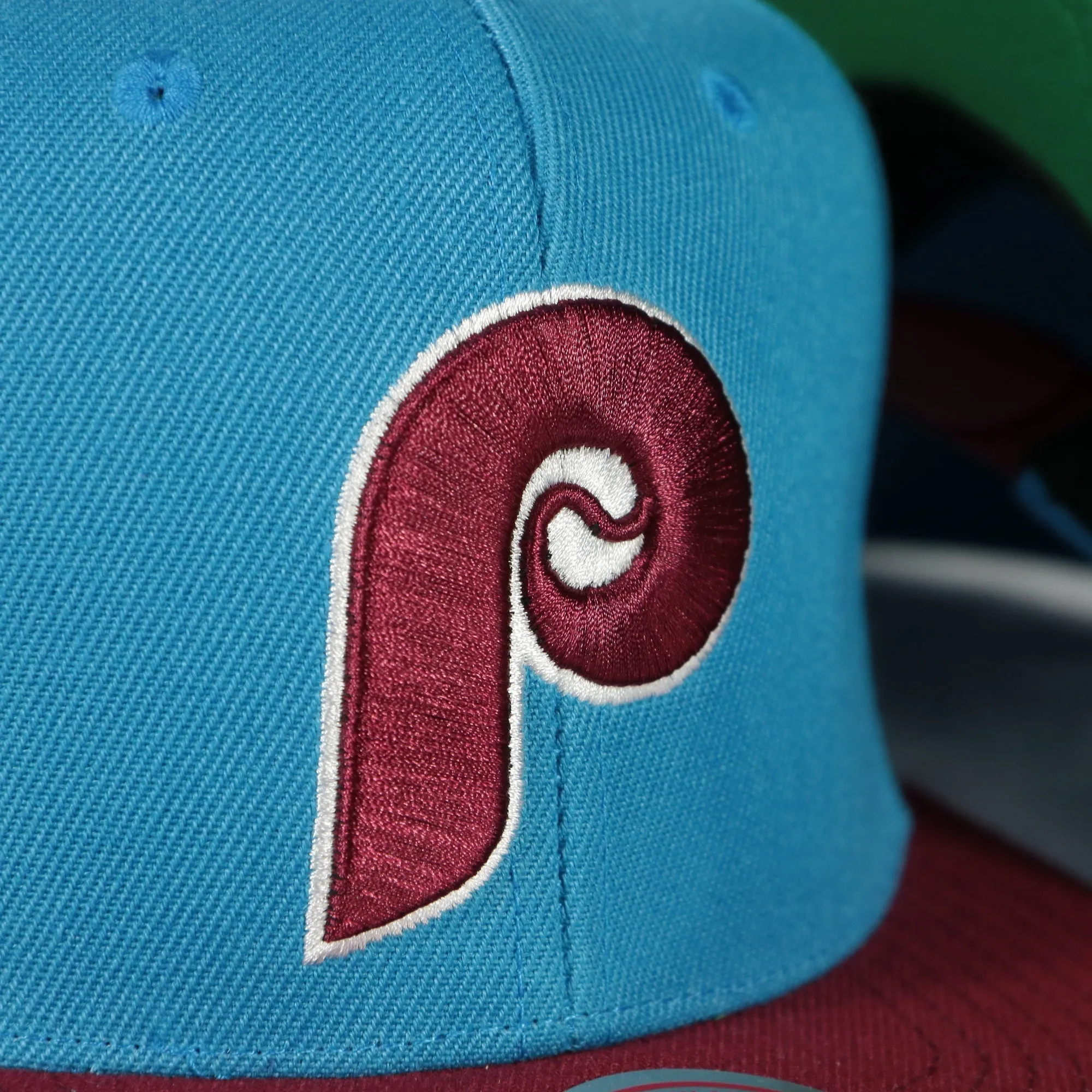 Philadelphia Phillies Cooperstown Phillies script side patch Evergreen Pro Variety Pack | Light Blue/Maroon Snapback Hat