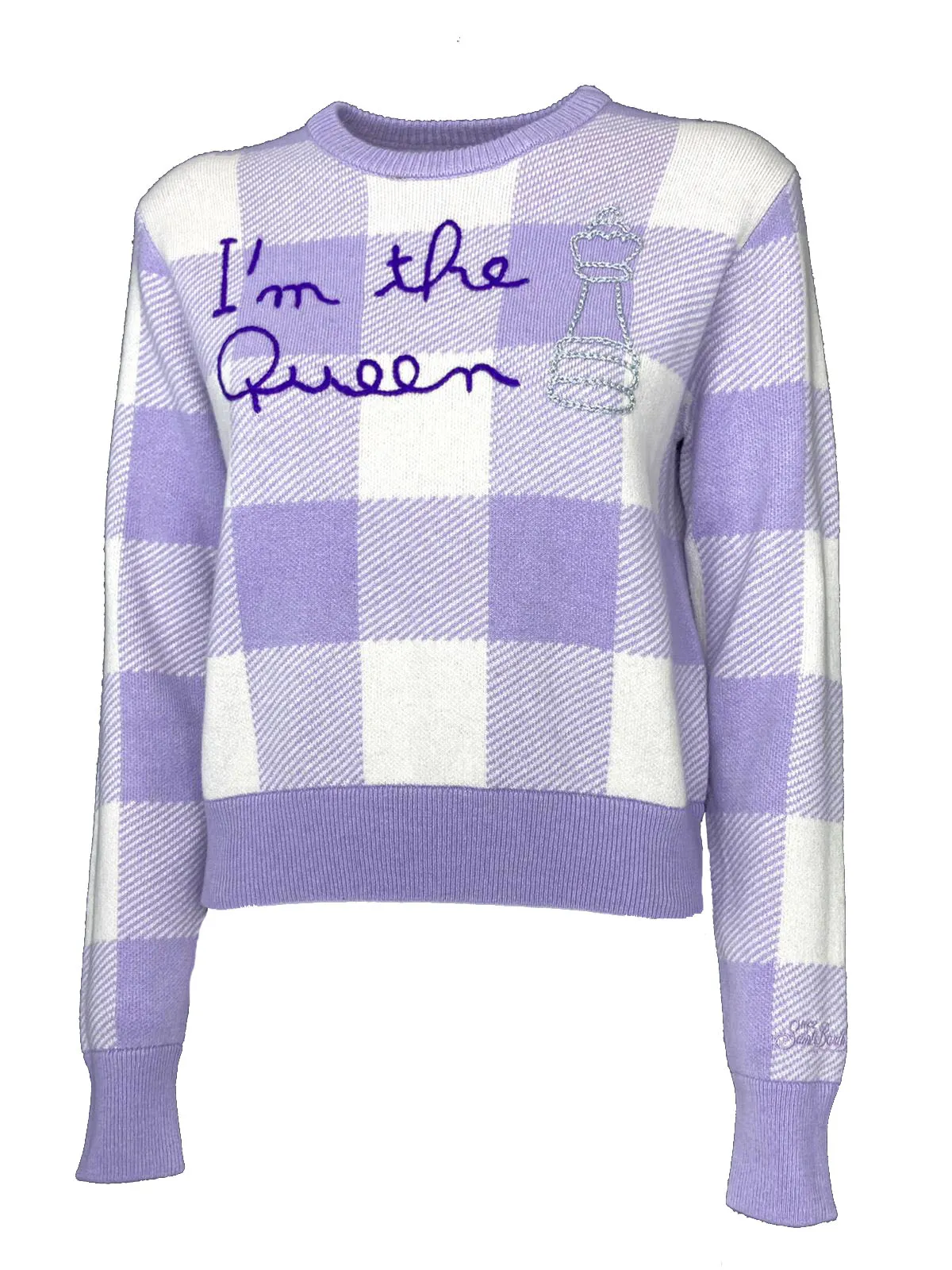 PULLOVER DONNA CHECK LILLA/BIANCO I'M THE QUEEN