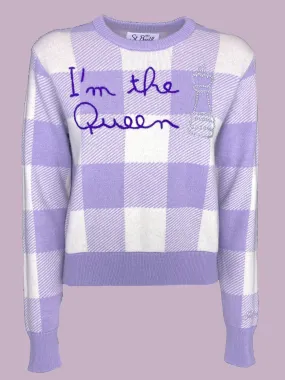 PULLOVER DONNA CHECK LILLA/BIANCO I'M THE QUEEN