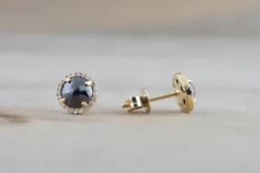 Rose Cut Black Diamond Halo Studs