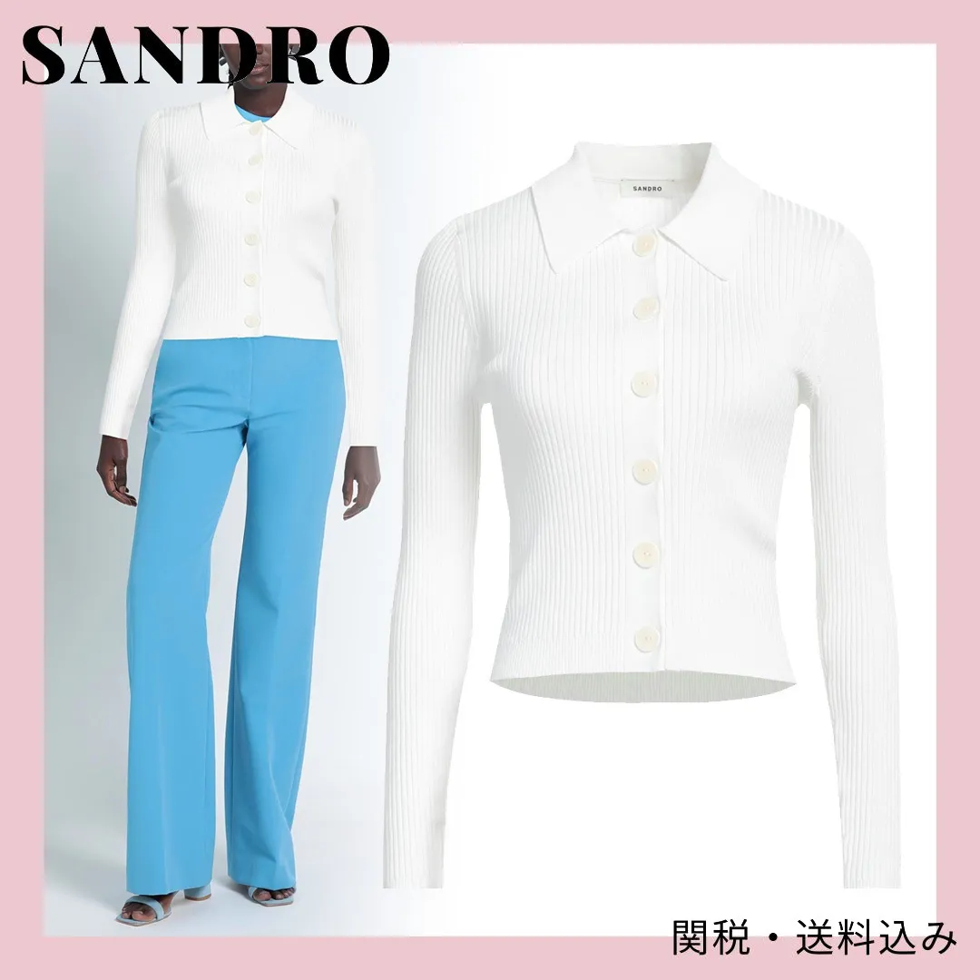 sandro  |Casual Style Silk Nylon Rib Long Sleeves Plain Office Style