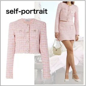 SELF PORTRAIT  |Casual Style Tweed Long Sleeves Plain Party Style