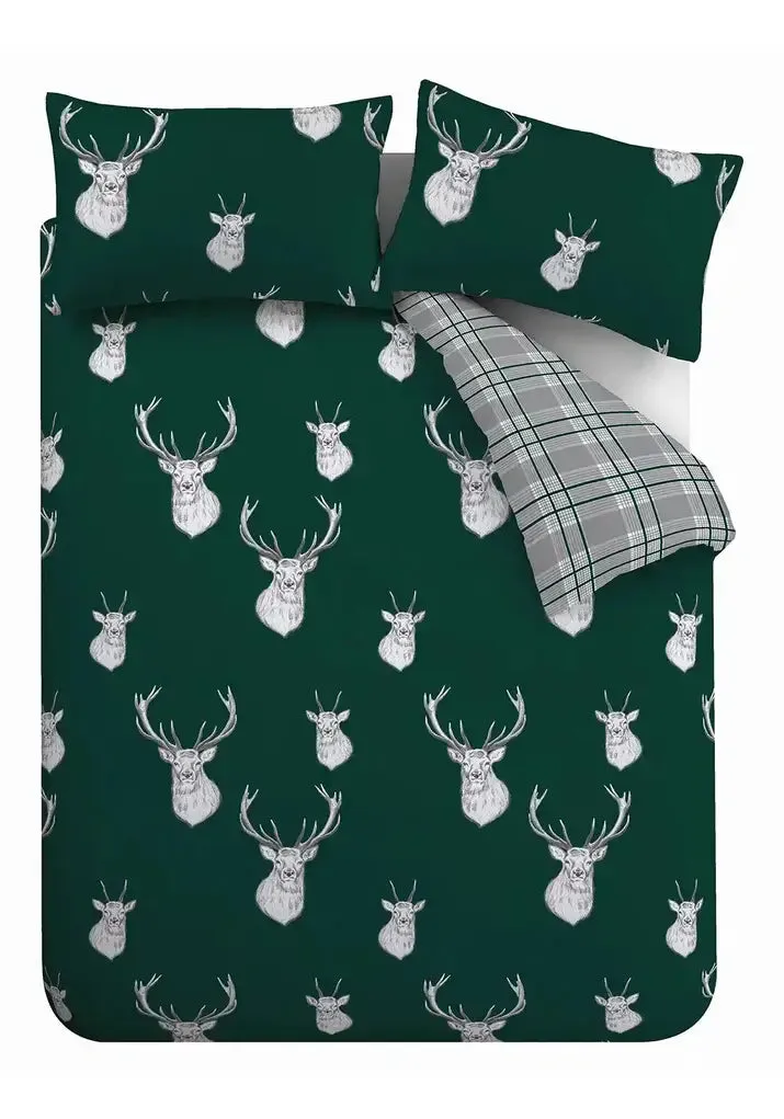 Stag Check Duvet Cover Set With Pillowcases - Green