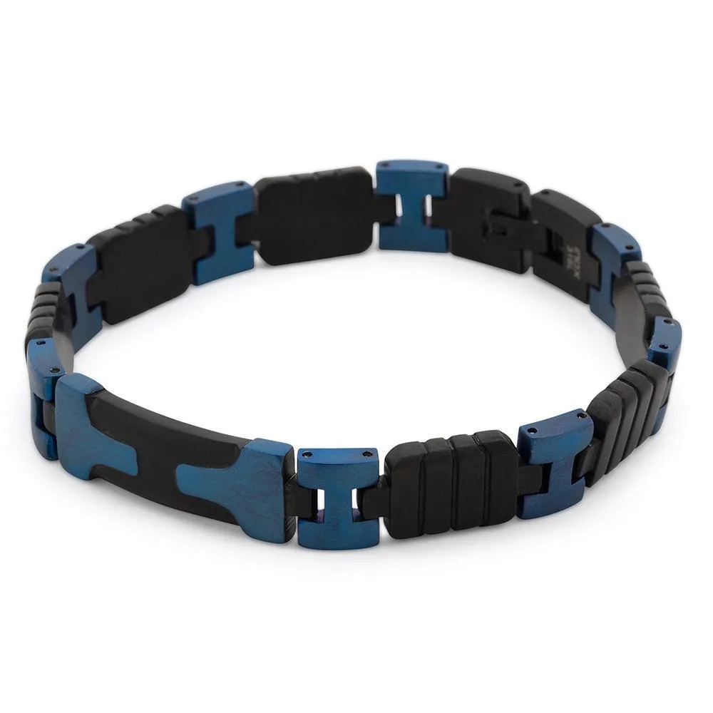 Stainless Steel Black and Blue Grove Bar Bracelet