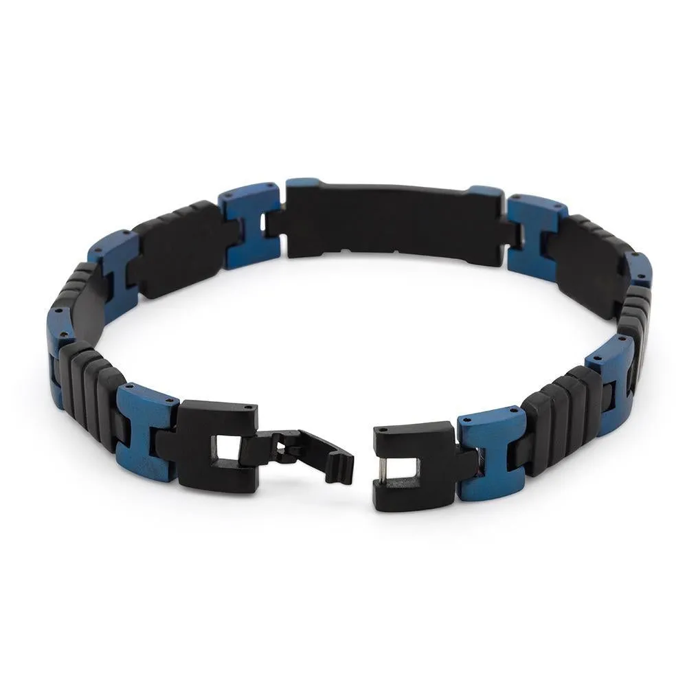 Stainless Steel Black and Blue Grove Bar Bracelet