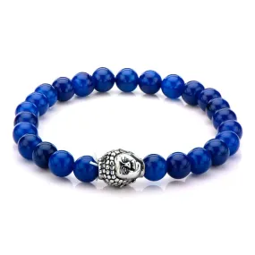 Stainless Steel Buddha Head and Lapiz Bead Bracelet