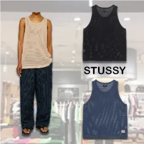 STUSSY  |Unisex Plain Cotton Logo Skater Style Tanks