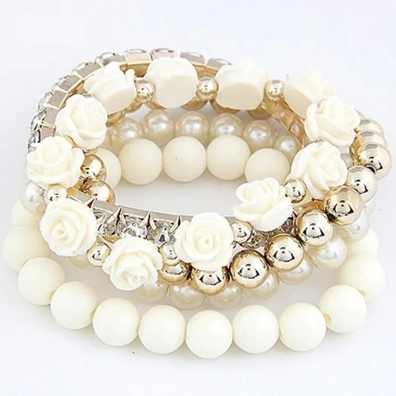 Summer Jewelry Beads Flower Bijoux Elastic Charm Bracelets for Women