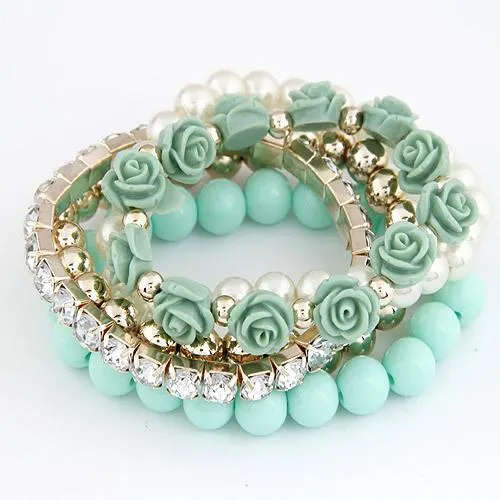 Summer Jewelry Beads Flower Bijoux Elastic Charm Bracelets for Women