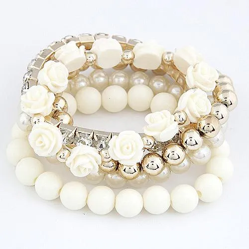 Summer Jewelry Beads Flower Bijoux Elastic Charm Bracelets for Women