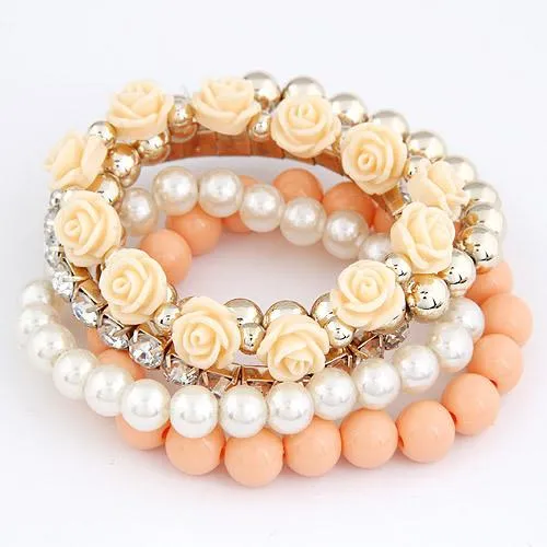 Summer Jewelry Beads Flower Bijoux Elastic Charm Bracelets for Women