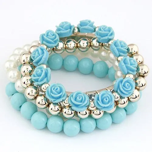 Summer Jewelry Beads Flower Bijoux Elastic Charm Bracelets for Women