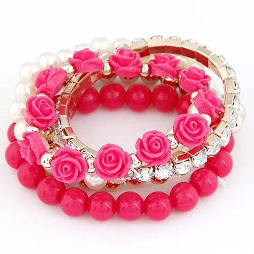 Summer Jewelry Beads Flower Bijoux Elastic Charm Bracelets for Women