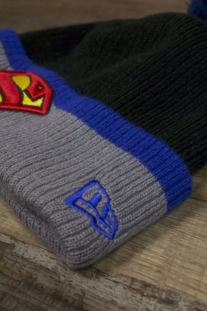 Superman Beanie | DC Comics x New Era Superman Black Raised Cuff Winter Pom Beanie