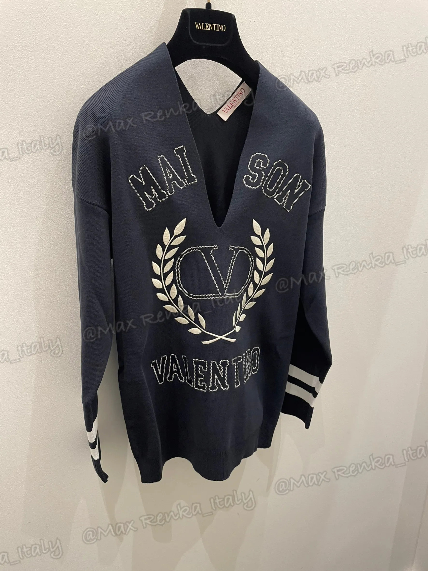 VALENTINO  |Casual Style V-Neck Long Sleeves Cotton Elegant Style Logo