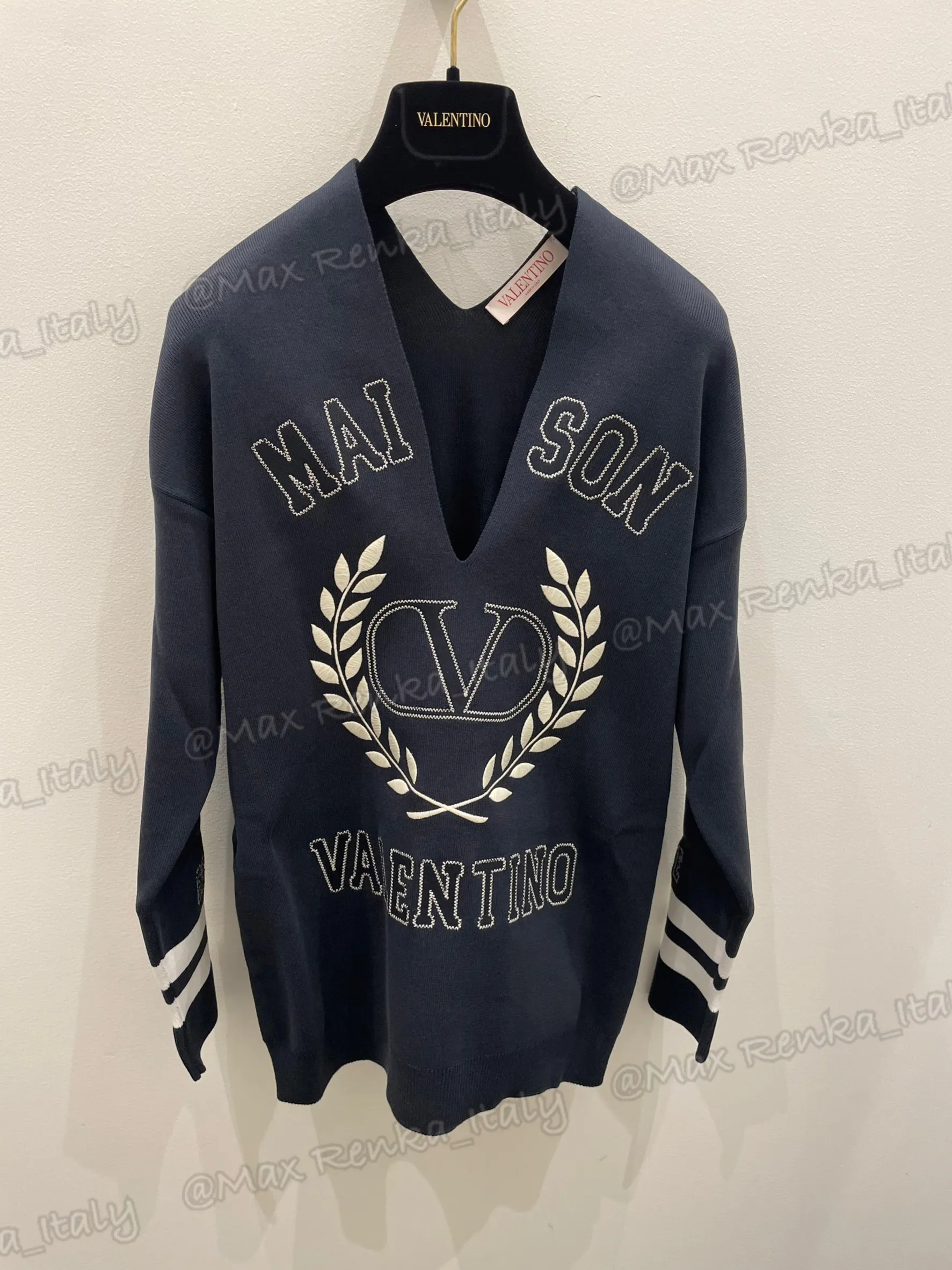 VALENTINO  |Casual Style V-Neck Long Sleeves Cotton Elegant Style Logo