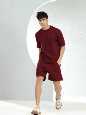 Waffle Oversized Maroon Co-ords