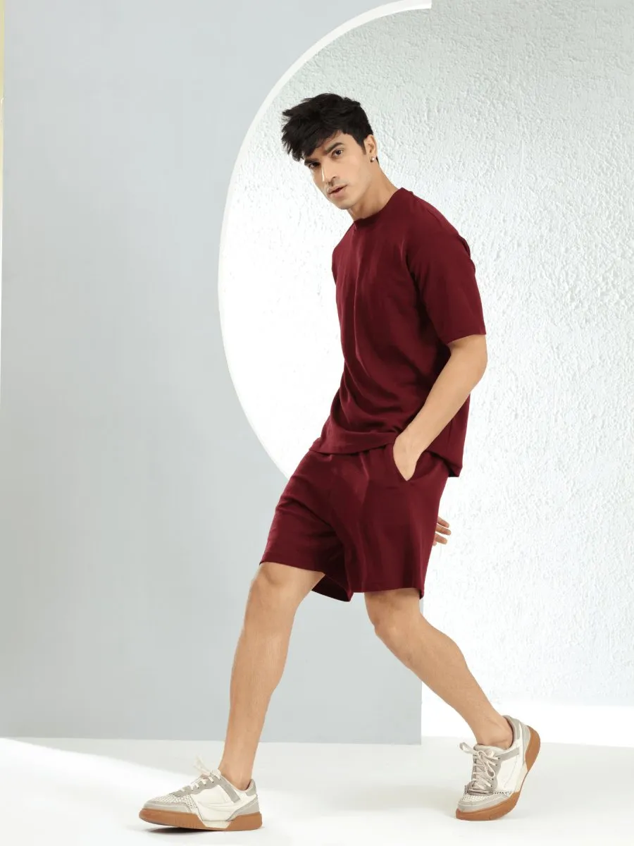 Waffle Oversized Maroon Co-ords