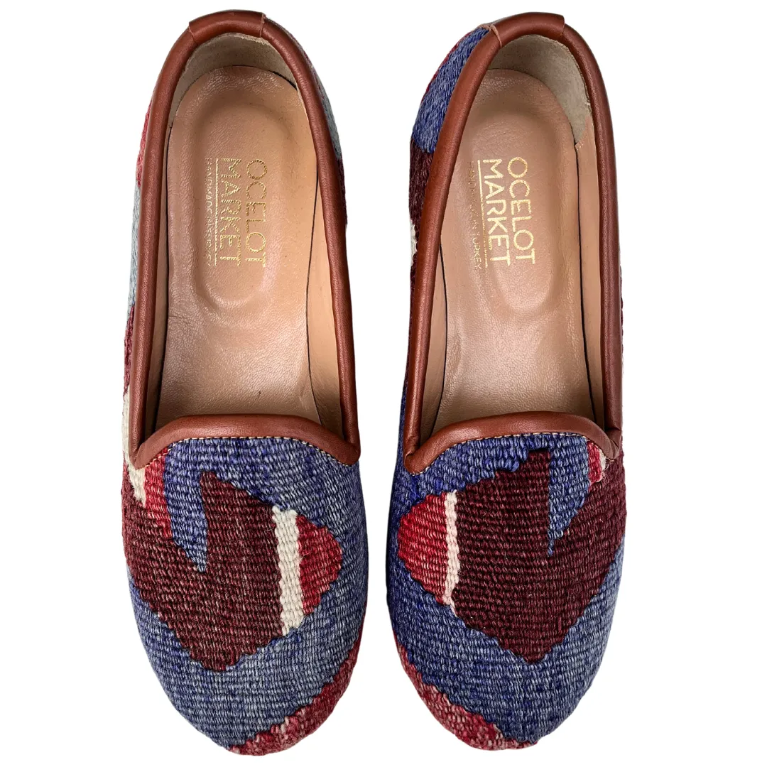 Women's Turkish Kilim Loafer Blue & Maroon Design