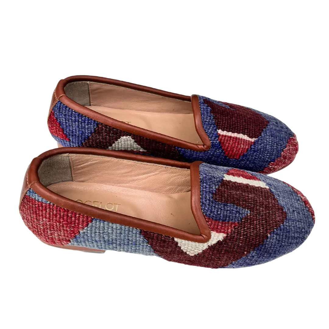 Women's Turkish Kilim Loafer Blue & Maroon Design