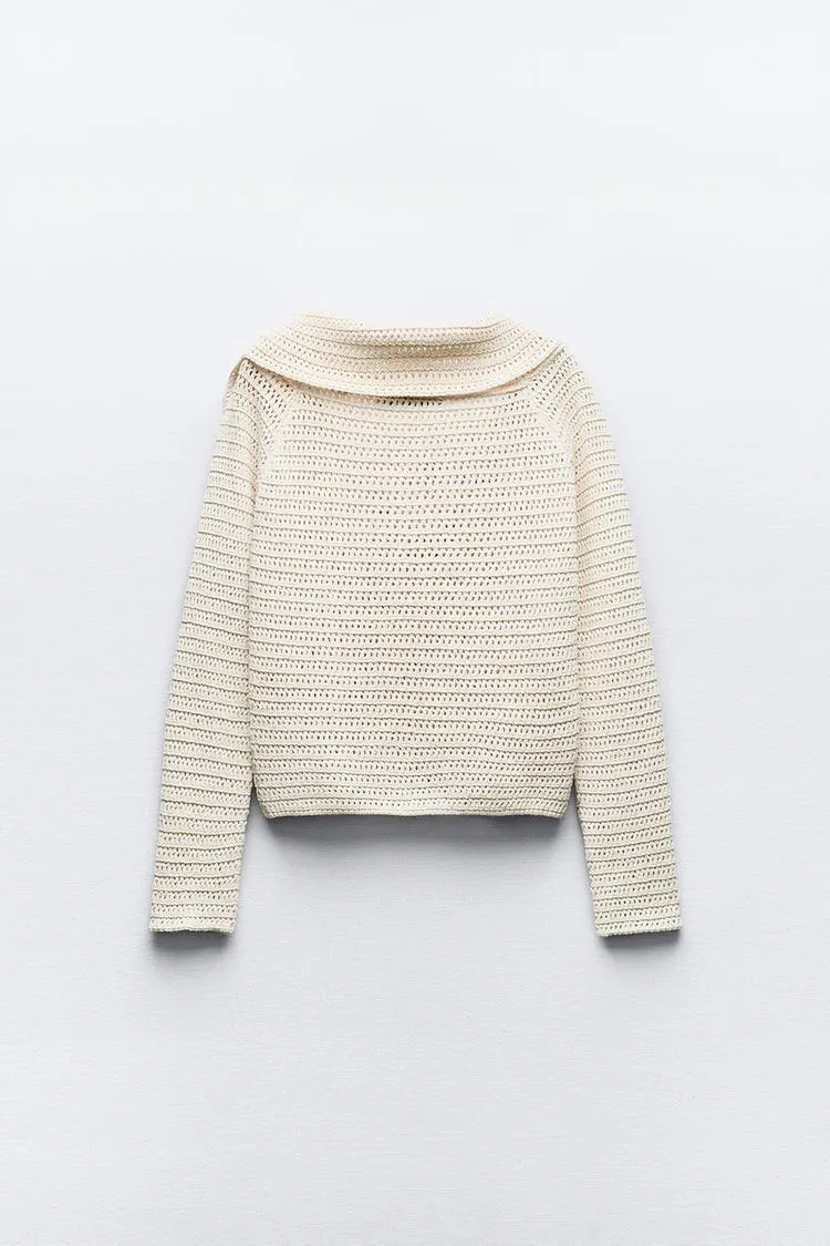 ZARA  |Casual Style Long Sleeves Elegant Style V-neck & Crew neck