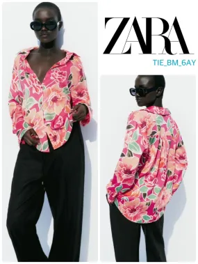 ZARA  |Flower Patterns Casual Style Long Sleeves Elegant Style