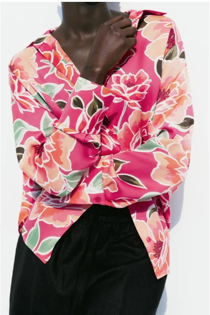 ZARA  |Flower Patterns Casual Style Long Sleeves Elegant Style