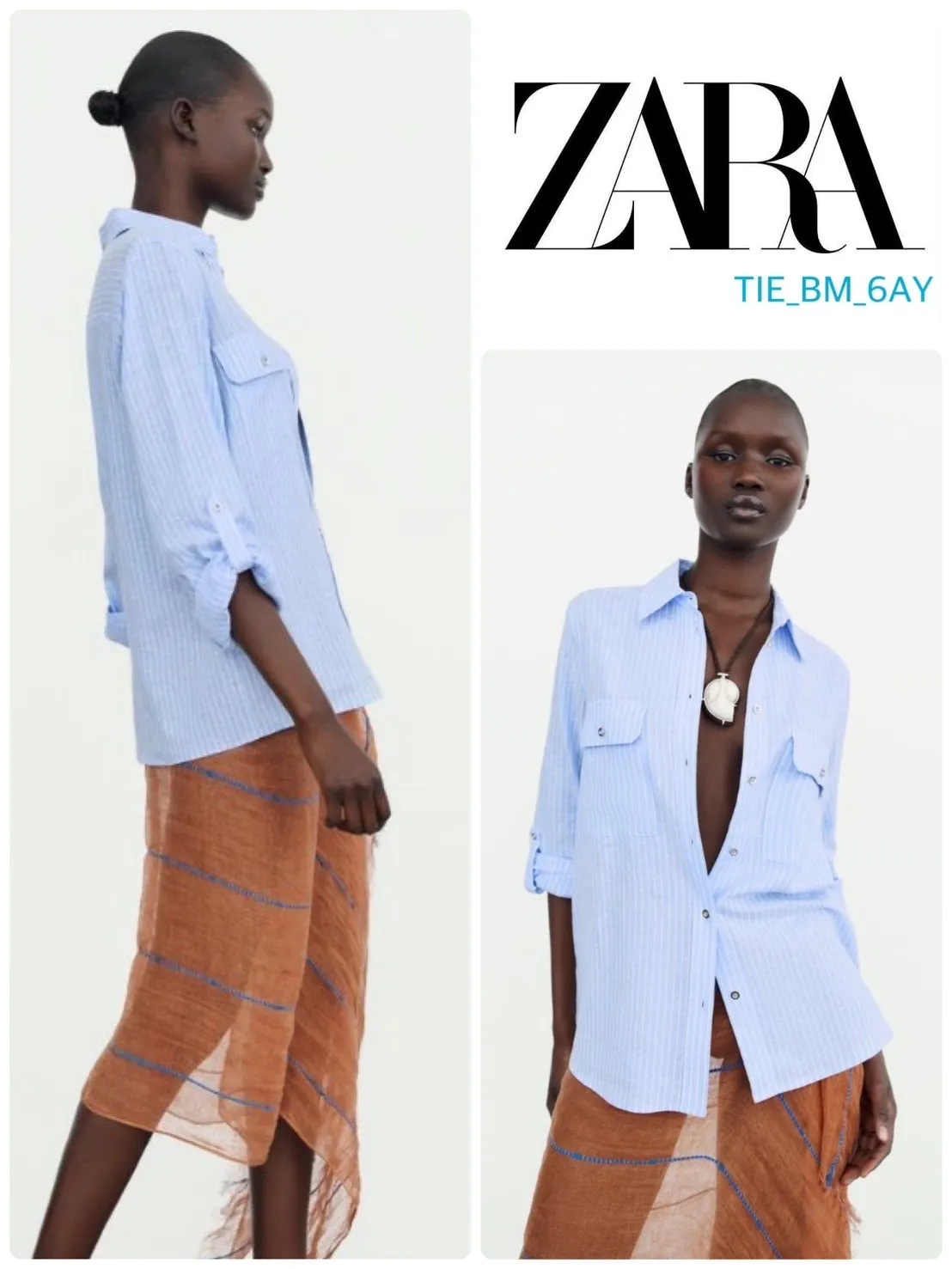 ZARA  |Stripes Casual Style Linen Cropped Shirts & Blouses