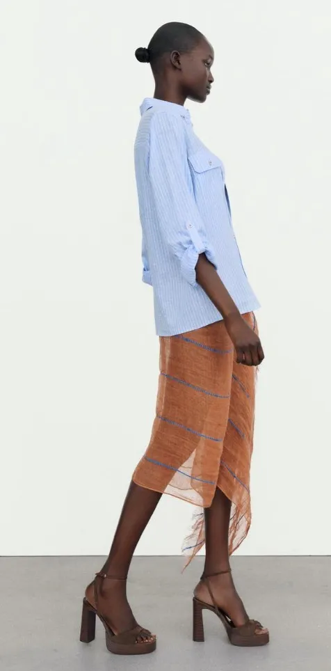 ZARA  |Stripes Casual Style Linen Cropped Shirts & Blouses