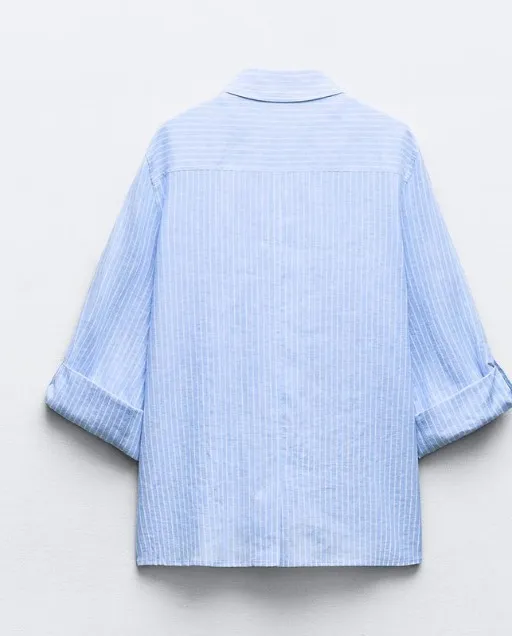 ZARA  |Stripes Casual Style Linen Cropped Shirts & Blouses